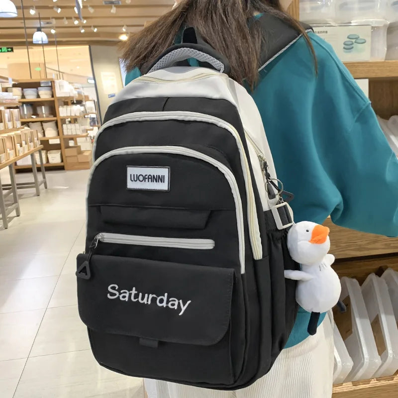 Ladies High Capacity Red Leisure College Backpack Trendy Women Fashion Nylon Laptop Book Bags Girl Cute Travel School Bag Female