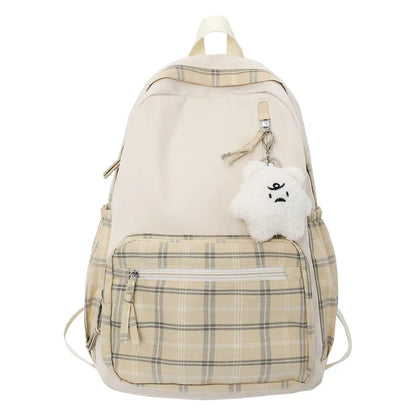 Ladies Kawaii Lattice College Backpack Women School Plaid Bag Girl Cute Travel Backpack Trendy Fashion Female Laptop Student Bag