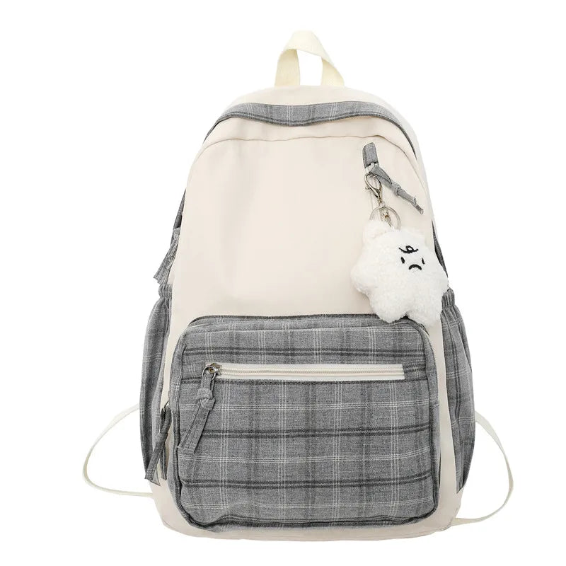 Ladies Kawaii Lattice College Backpack Women School Plaid Bag Girl Cute Travel Backpack Trendy Fashion Female Laptop Student Bag