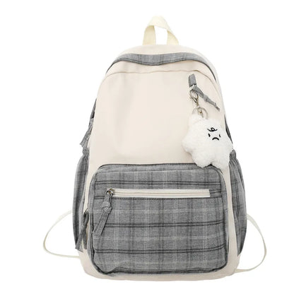 Ladies Kawaii Lattice College Backpack Women School Plaid Bag Girl Cute Travel Backpack Trendy Fashion Female Laptop Student Bag