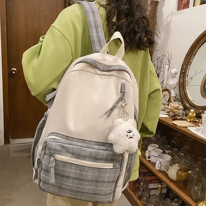 Ladies Kawaii Lattice College Backpack Women School Plaid Bag Girl Cute Travel Backpack Trendy Fashion Female Laptop Student Bag