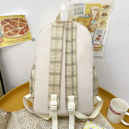 Ladies Kawaii Lattice College Backpack Women School Plaid Bag Girl Cute Travel Backpack Trendy Fashion Female Laptop Student Bag