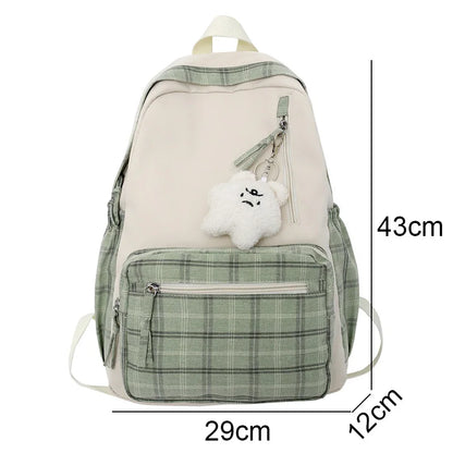 Ladies Kawaii Lattice College Backpack Women School Plaid Bag Girl Cute Travel Backpack Trendy Fashion Female Laptop Student Bag