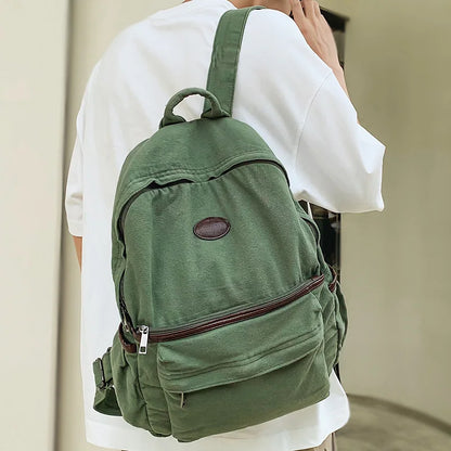 Ladies Male Vintage Green Canvas College Backpack Fashion Female Laptop Girl Travel Boy Leisure Retro Book Men Women School Bags