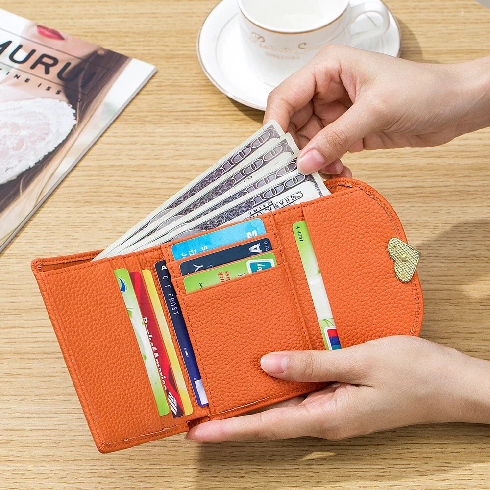 Ladies Multi Slot Short Wallet Card Bag Genuine Leather Ultrathin Coin Purse