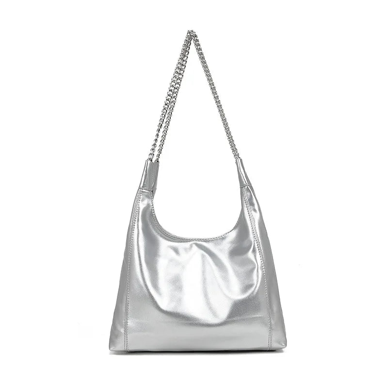 Ladies PU Leather Tote Bag Large Capacity Chain Shoulder Bag Fashion Commuter Women's Bags Underarm Shoulder Bag