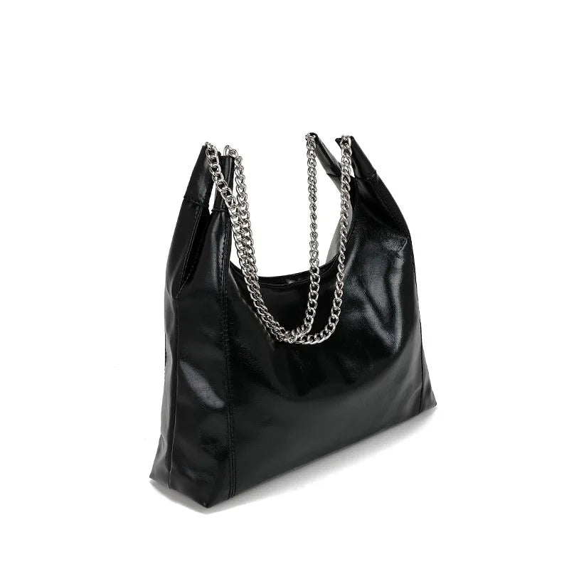 Ladies PU Leather Tote Bag Large Capacity Chain Shoulder Bag Fashion Commuter Women's Bags Underarm Shoulder Bag