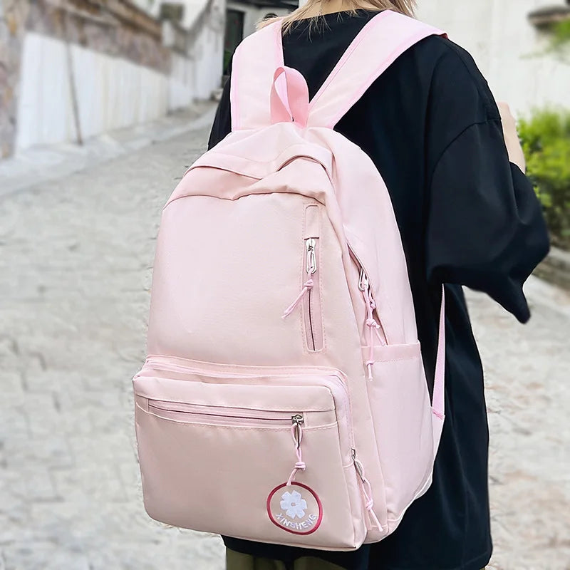 Ladies Pink Book Bag Women Cute Nylon Student Backpack Trendy Cool Female College Laptop Backpack Fashion Kawaii Girl School Bag
