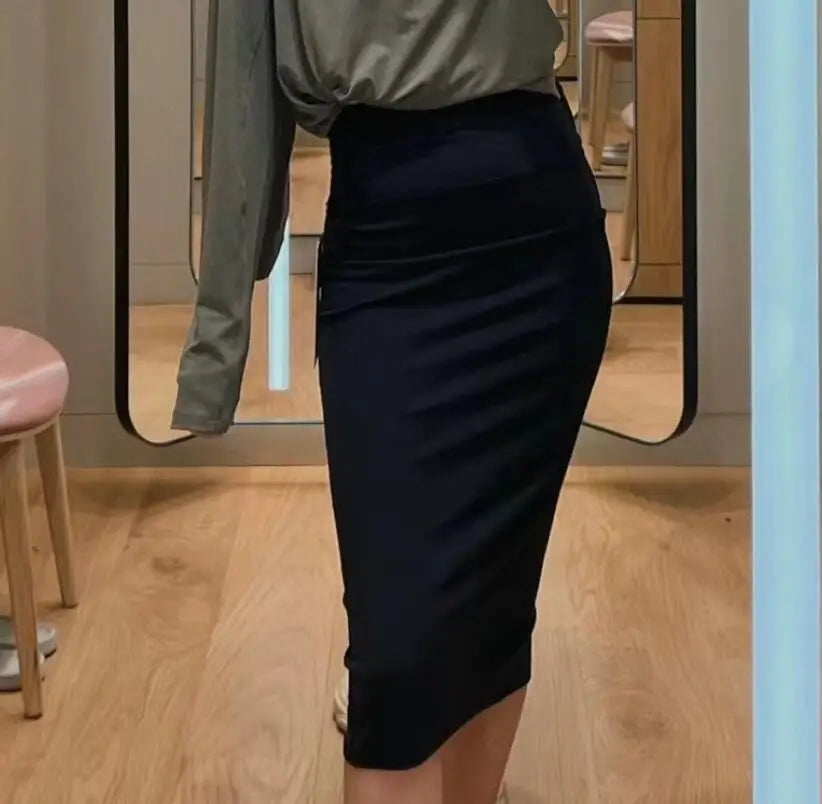 Ladies Simple Pencil Skirts Elegant All-Match High Waist Slim Women Skirts Female Classic Casual Bottoms