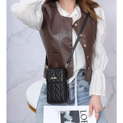 Ladies Small Quilted Genuine Leather Shoulder for Women Cell Phone Purse Sheepskin Crossbody Messenger Bags Sac a Main
