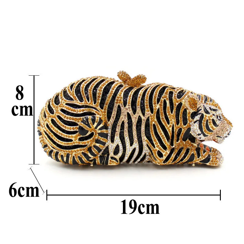 Ladies Tiger Rhinestone Handbag Hollow Out Crystal Evening Clutch Purse Diamond Women Evening Clutches Bags For Wedding Party