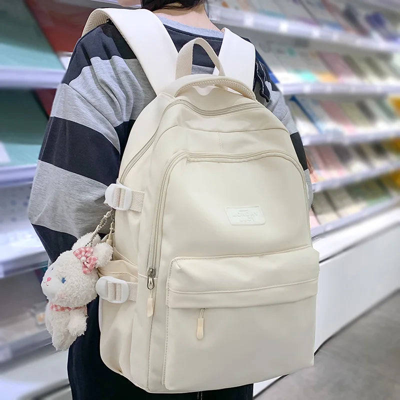 Ladies White Leisure College Backpack Trendy Women Nylon Laptop Book Bag Girl Cute Travel School Bag Fashion Female Cool Student