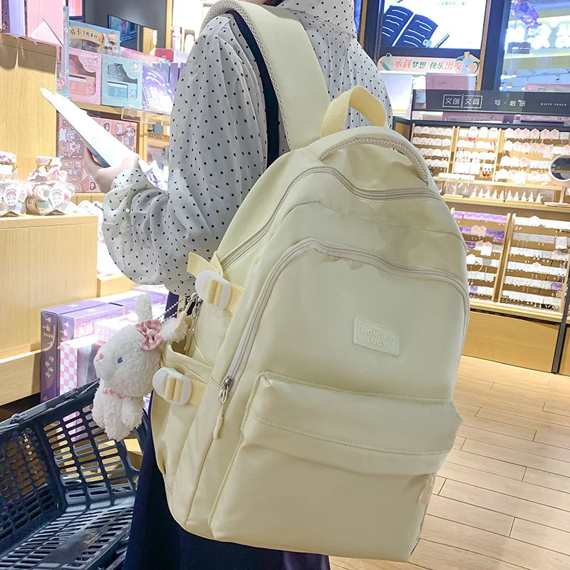 Ladies White Leisure College Backpack Trendy Women Nylon Laptop Book Bag Girl Cute Travel School Bag Fashion Female Cool Student