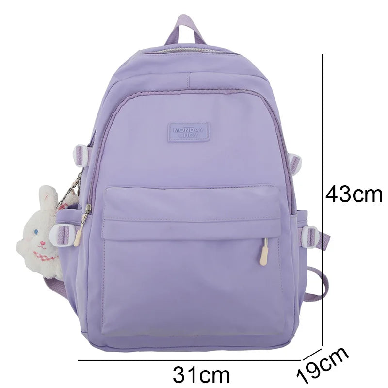 Ladies White Leisure College Backpack Trendy Women Nylon Laptop Book Bag Girl Cute Travel School Bag Fashion Female Cool Student