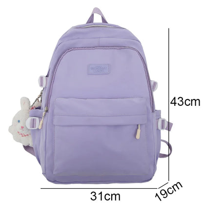 Ladies White Leisure College Backpack Trendy Women Nylon Laptop Book Bag Girl Cute Travel School Bag Fashion Female Cool Student