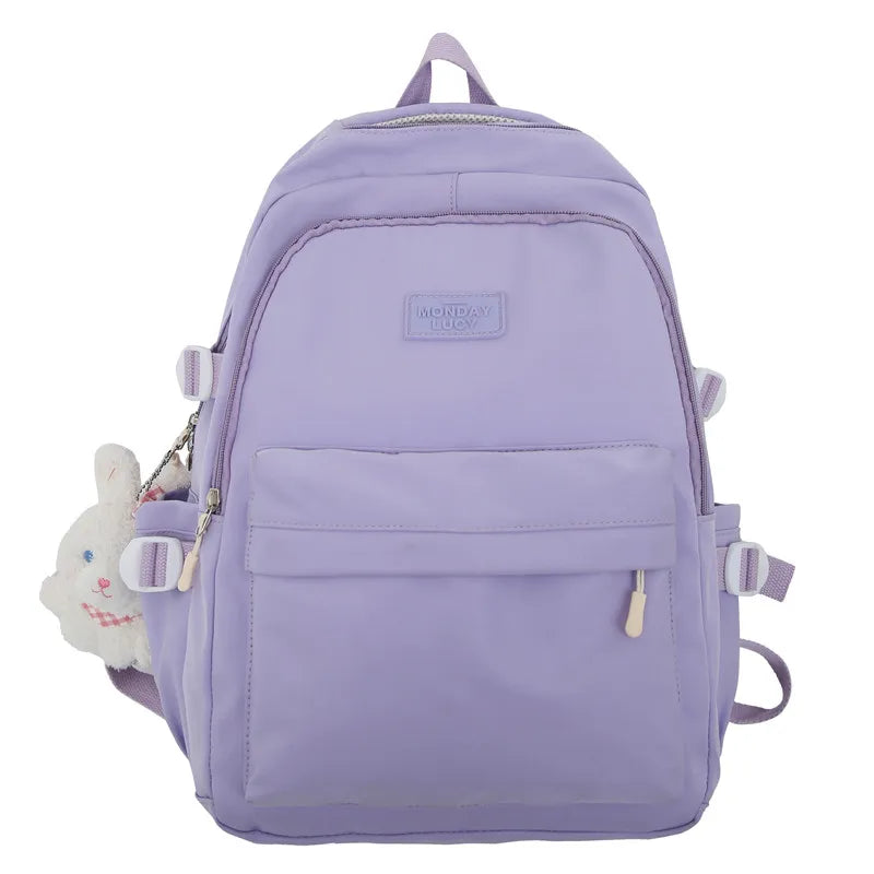 Ladies White Leisure College Backpack Trendy Women Nylon Laptop Book Bag Girl Cute Travel School Bag Fashion Female Cool Student