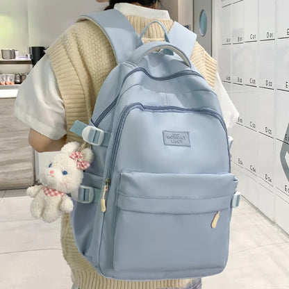 Ladies White Leisure College Backpack Trendy Women Nylon Laptop Book Bag Girl Cute Travel School Bag Fashion Female Cool Student