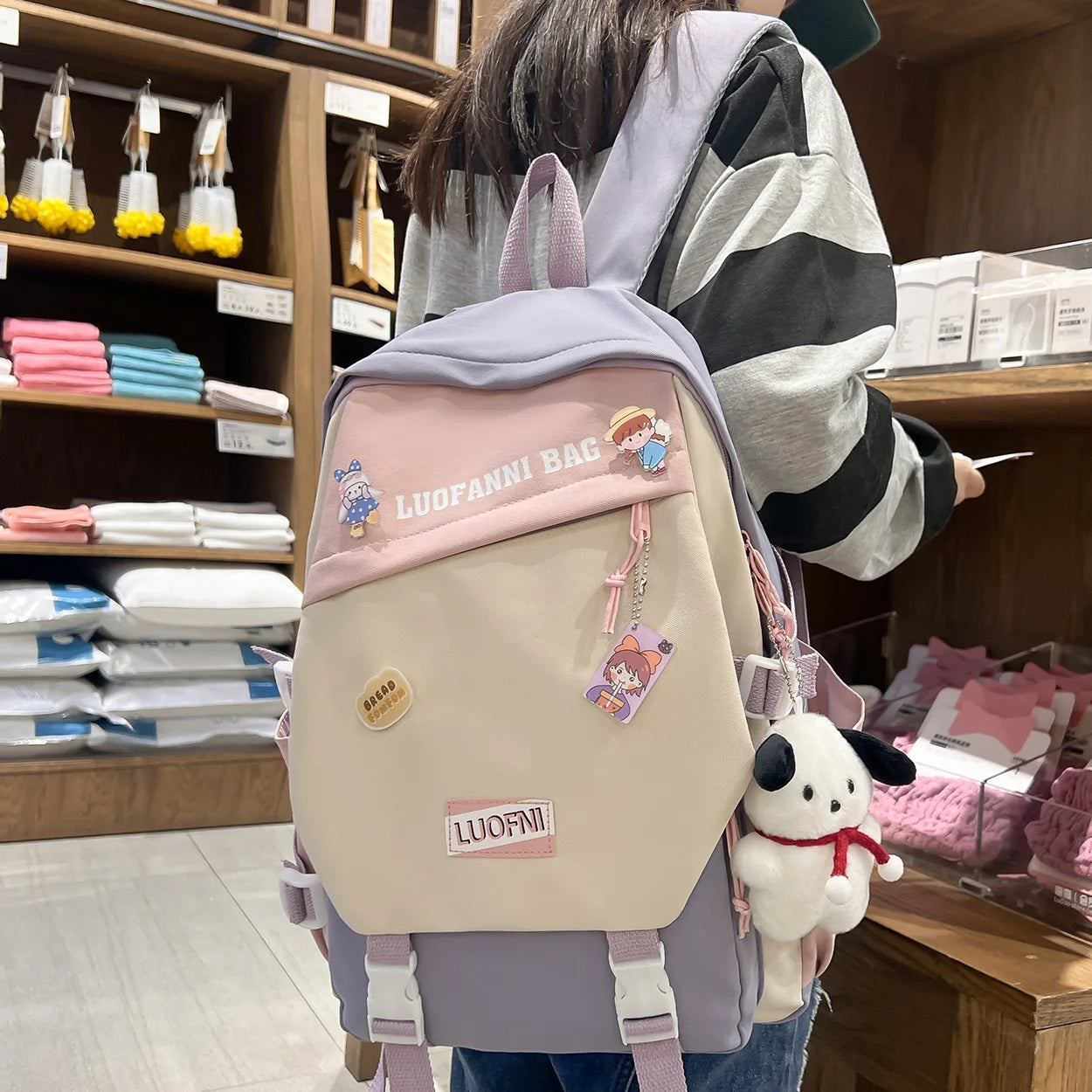 Lady Badge Kawaii Women Waterproof Laptop Book SchoolBag Girl Nylon Student Backpack Fashion Female Travel College Backpack Cute
