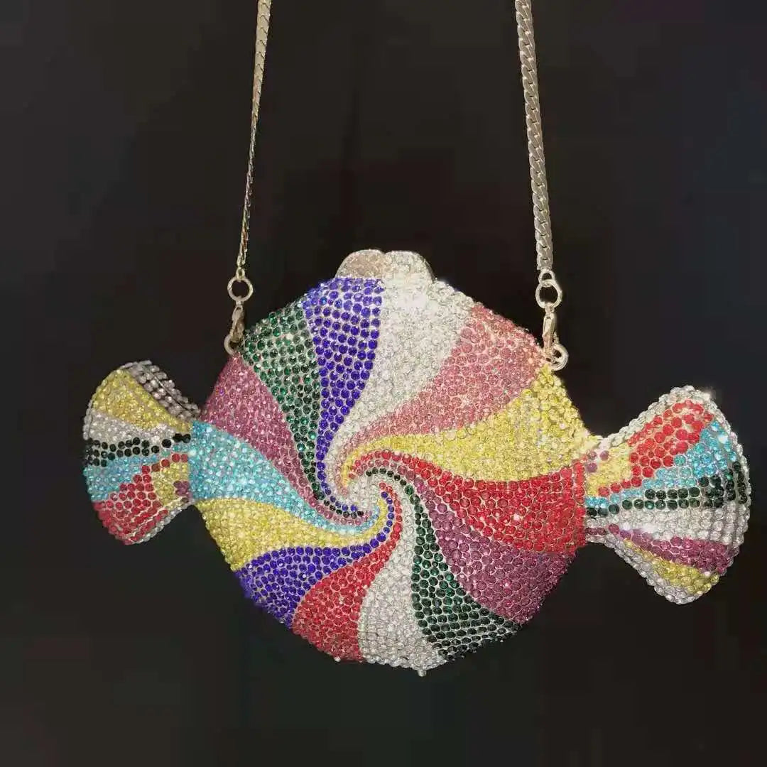Lady Colorful Diamond Wedding Purse Elegant 100% Handmade Cross body Handbags Large Capacity Lady Phone Clutches Mini Minaudiere