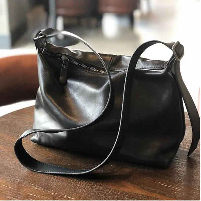 Lady Cowhide large capacity single shoulder bag leather crossbody  travel  Casual Soft Hobo Female Messenger Real Skin Handbag