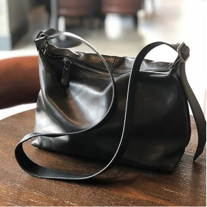 Lady Cowhide large capacity single shoulder bag leather crossbody  travel  Casual Soft Hobo Female Messenger Real Skin Handbag