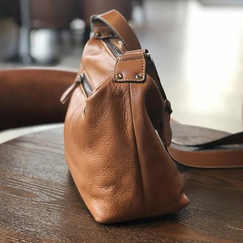 Lady Cowhide large capacity single shoulder bag leather crossbody  travel  Casual Soft Hobo Female Messenger Real Skin Handbag