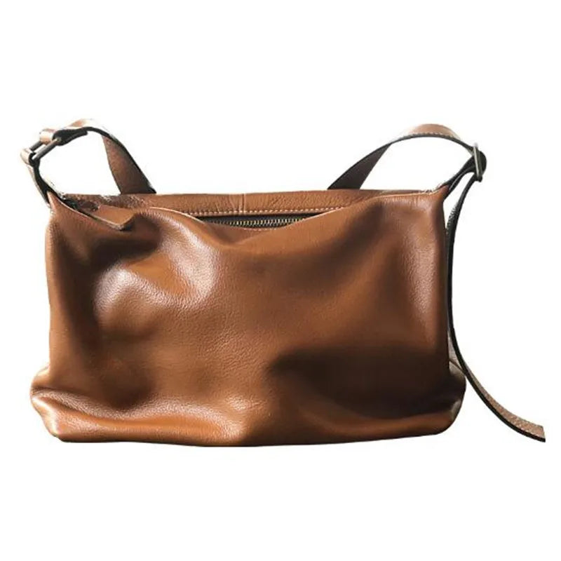 Lady Cowhide large capacity single shoulder bag leather crossbody  travel  Casual Soft Hobo Female Messenger Real Skin Handbag