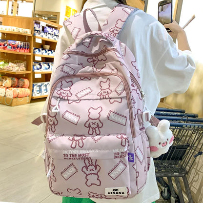 Lady Cute Cow Print Nylon Laptop College Backpack Girl Waterproof Kawaii Cartoon Book Bag Women Travel SchoolBag Student Fashion