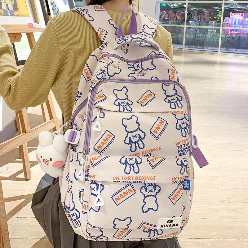Lady Cute Cow Print Nylon Laptop College Backpack Girl Waterproof Kawaii Cartoon Book Bag Women Travel SchoolBag Student Fashion