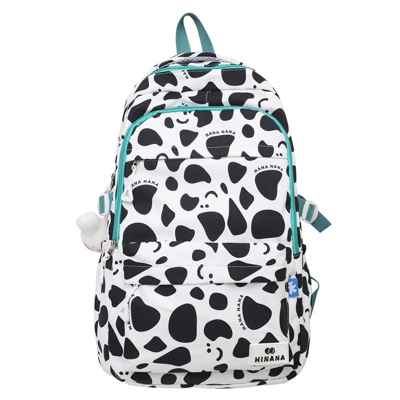 Lady Cute Cow Print Nylon Laptop College Backpack Girl Waterproof Kawaii Cartoon Book Bag Women Travel SchoolBag Student Fashion