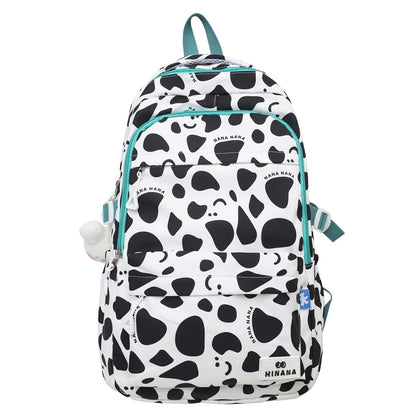 Lady Cute Cow Print Nylon Laptop College Backpack Girl Waterproof Kawaii Cartoon Book Bag Women Travel SchoolBag Student Fashion