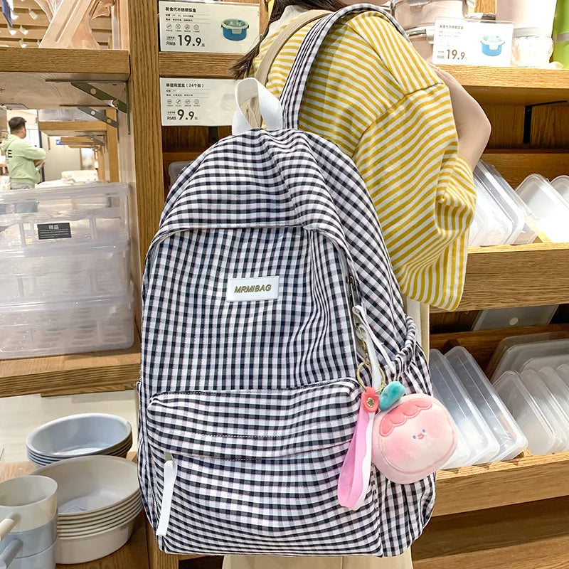 Lady Cute Laptop Plaid Fashion Teen Female Travel Book Bag Student Trendy Women Lattice College Backpack Girl Leisure School Bag