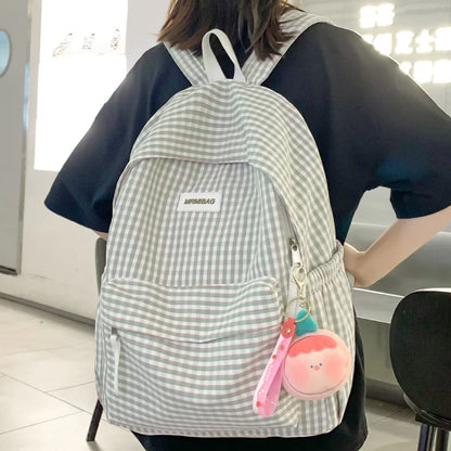 Lady Cute Laptop Plaid Fashion Teen Female Travel Book Bag Student Trendy Women Lattice College Backpack Girl Leisure School Bag