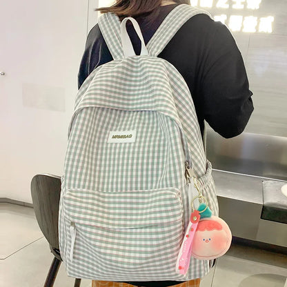 Lady Cute Plaid Book Fashion Female Travel College Backpack Girl Kawaii Nylon Lattice Leisure Backpack Women Laptop Student Bags