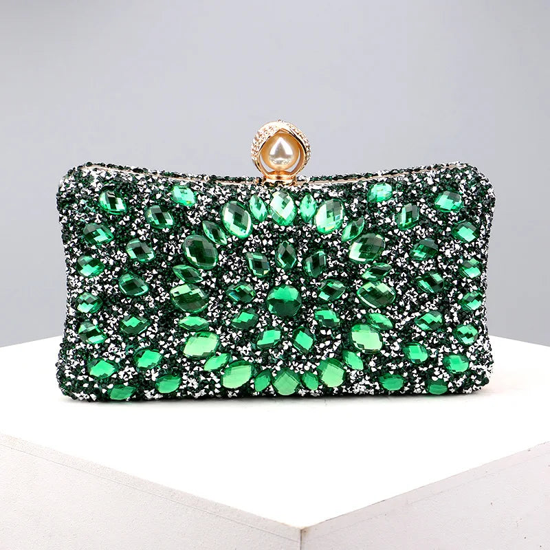 Lady Evening Bags for Women Luxury Full Diamonds Acrylic Flower Rhinestones Clutch Bag Metal Pearl Prom Wedding Dinner Handbags