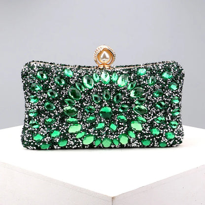 Lady Evening Bags for Women Luxury Full Diamonds Acrylic Flower Rhinestones Clutch Bag Metal Pearl Prom Wedding Dinner Handbags