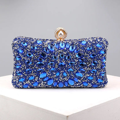 Lady Evening Bags for Women Luxury Full Diamonds Acrylic Flower Rhinestones Clutch Bag Metal Pearl Prom Wedding Dinner Handbags