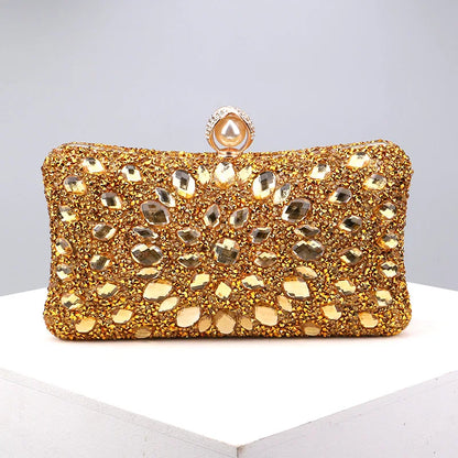 Lady Evening Bags for Women Luxury Full Diamonds Acrylic Flower Rhinestones Clutch Bag Metal Pearl Prom Wedding Dinner Handbags