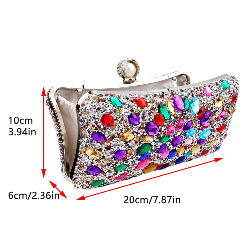 Lady Evening Bags for Women Luxury Full Diamonds Acrylic Flower Rhinestones Clutch Bag Metal Pearl Prom Wedding Dinner Handbags