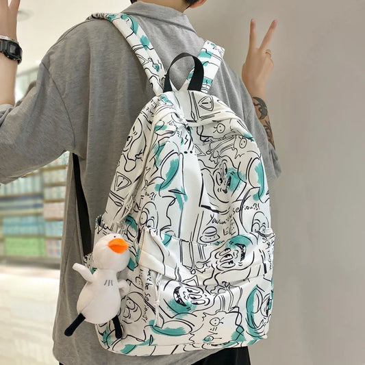 Lady Fashion Graffiti Backpack Waterproof Women Book Boy Bags Female Laptop Nylon Men Backpack Girl Student Male School Bag Cool
