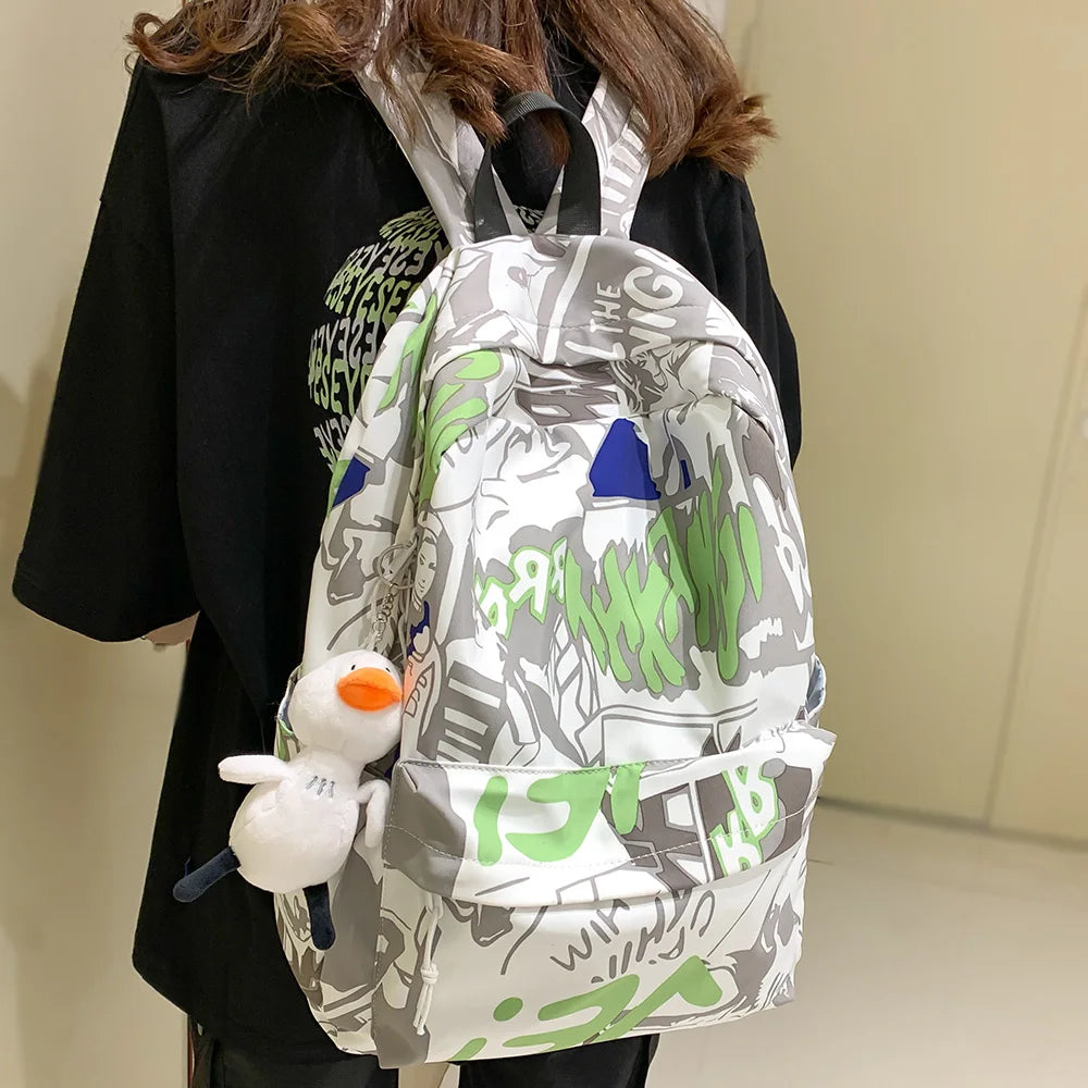 Lady Fashion Graffiti Backpack Waterproof Women Book Boy Bags Female Laptop Nylon Men Backpack Girl Student Male School Bag Cool