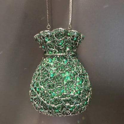Lady Green Flower Bottle Full Rhinestones Evening Bags Wedding Stone Clutch Purse Metal Minaudiere Handbag Bridal Party Handbags