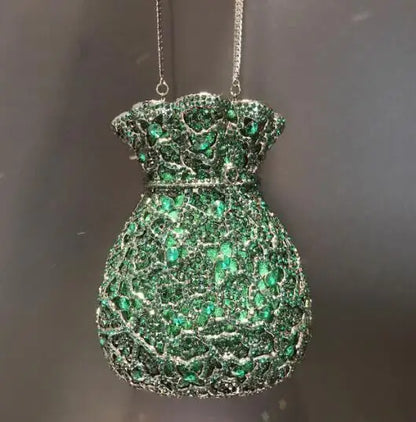 Lady Green Flower Bottle Full Rhinestones Evening Bags Wedding Stone Clutch Purse Metal Minaudiere Handbag Bridal Party Handbags