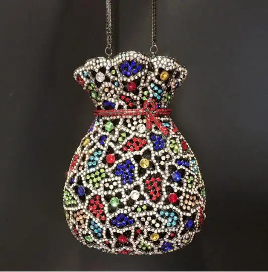 Lady Green Flower Bottle Full Rhinestones Evening Bags Wedding Stone Clutch Purse Metal Minaudiere Handbag Bridal Party Handbags