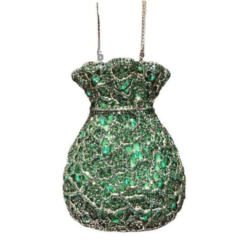 Lady Green Flower Bottle Full Rhinestones Evening Bags Wedding Stone Clutch Purse Metal Minaudiere Handbag Bridal Party Handbags