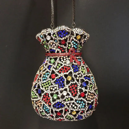 Lady Green Flower Bottle Full Rhinestones Evening Bags Wedding Stone Clutch Purse Metal Minaudiere Handbag Bridal Party Handbags