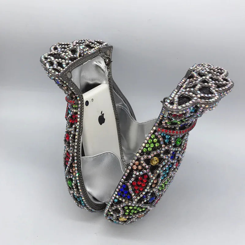Lady Green Flower Bottle Full Rhinestones Evening Bags Wedding Stone Clutch Purse Metal Minaudiere Handbag Bridal Party Handbags