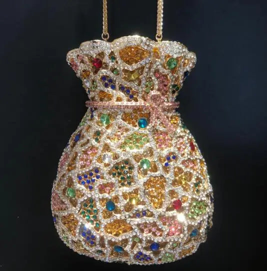 Lady Green Flower Bottle Full Rhinestones Evening Bags Wedding Stone Clutch Purse Metal Minaudiere Handbag Bridal Party Handbags