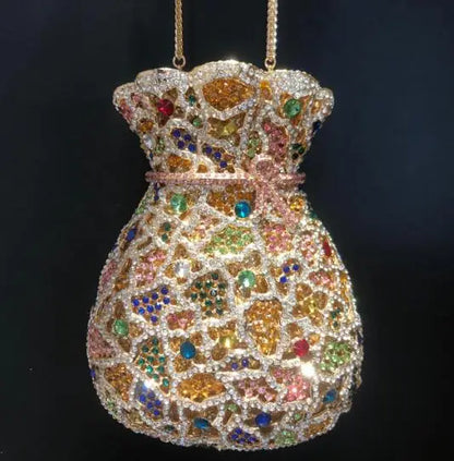 Lady Green Flower Bottle Full Rhinestones Evening Bags Wedding Stone Clutch Purse Metal Minaudiere Handbag Bridal Party Handbags