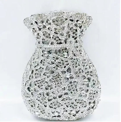 Lady Green Flower Bottle Full Rhinestones Evening Bags Wedding Stone Clutch Purse Metal Minaudiere Handbag Bridal Party Handbags
